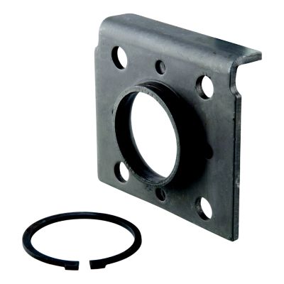 Swivel jack mounting bracket and ring set, showcasing multiple holes and a circular opening for secure attachment.