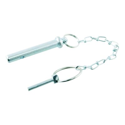 Heavy-duty trailer jack pin and chain from CURT, ideal for secure direct-weld applications.