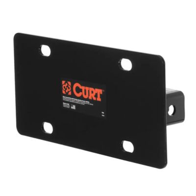 Trailer hitch license plate holder bracket in sleek black design for 2-inch receiver, ideal for vehicle customization.