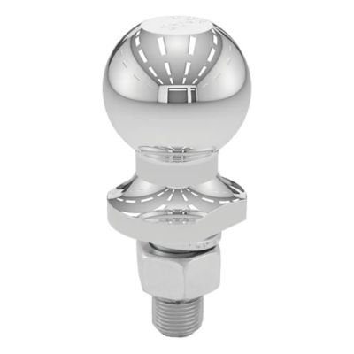 Chrome trailer hitch ball by CURT, sleek and durable design for towing, featuring a polished finish and sturdy construction.