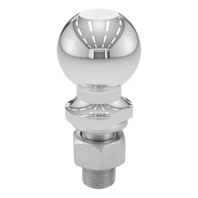 Chrome trailer hitch ball with polished surface and sturdy design, suitable for heavy-duty towing applications.