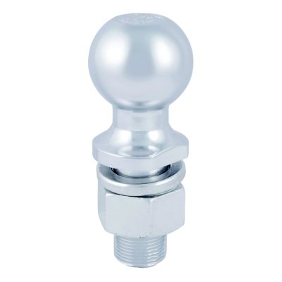 Chrome trailer hitch ball with a shiny finish, showcasing a robust design ideal for heavy-duty towing.
