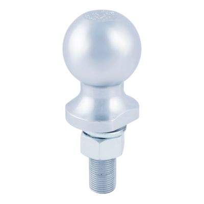 Shiny chrome trailer hitch ball with threaded shank, designed for durability and reliable towing.