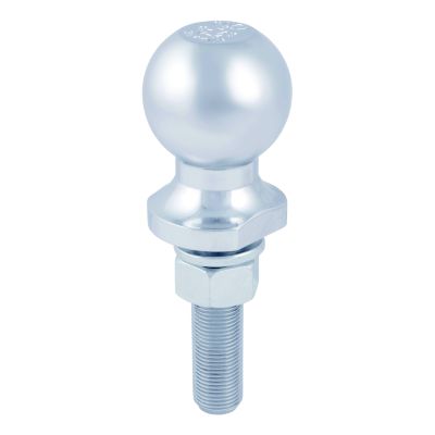 Chrome trailer hitch ball with a sleek finish, featuring a durable shank and sturdy construction for up to 3,500 lbs towing.