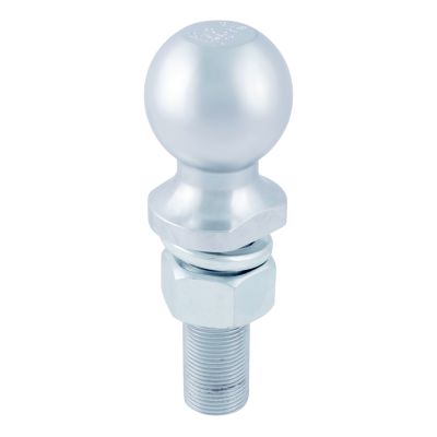 Chrome trailer hitch ball with smooth, shiny finish, designed for towing heavy loads, featuring a sturdy shank and secure fit.