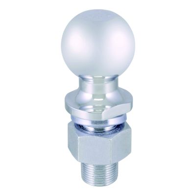 Chrome trailer hitch ball with a polished finish and sturdy shank, designed for heavy-duty towing of up to 15,000 lbs.