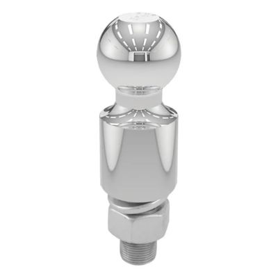 Chrome trailer hitch ball with shiny finish and hex nut base, designed for durability and high performance towing.