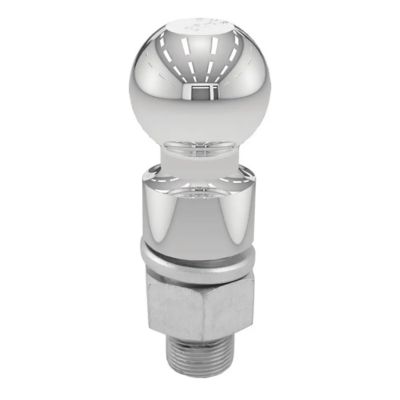 Shiny chrome trailer hitch ball with sturdy shank and polished design, supporting heavy towing loads.