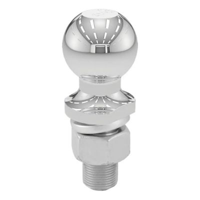Chrome trailer hitch ball with hex nut and shiny finish, designed for 12,000 lbs towing capacity.