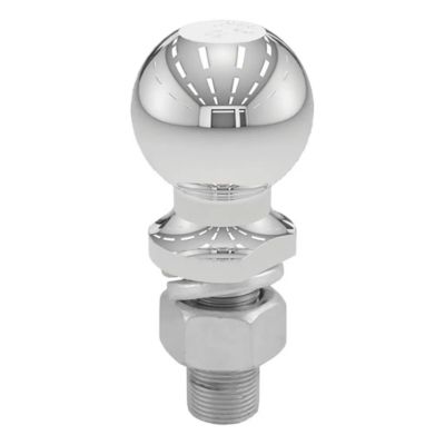 Chrome trailer hitch ball with high-strength build, featuring a polished finish and threaded shank, designed for towing.