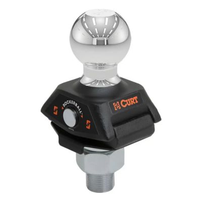 CURT RockerBall Cushion Hitch Trailer Ball with black base and chrome top, featuring shank for secure towing attachment.