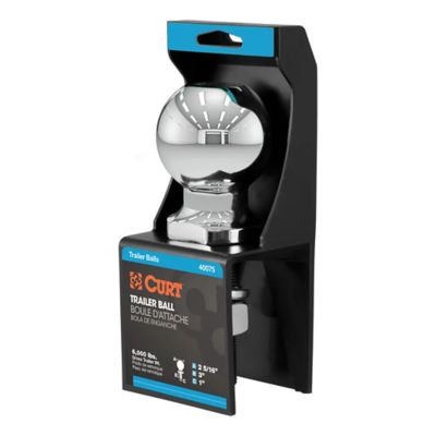 Chrome trailer hitch ball by CURT with packaging, designed for 6,000 lbs towing capacity.
