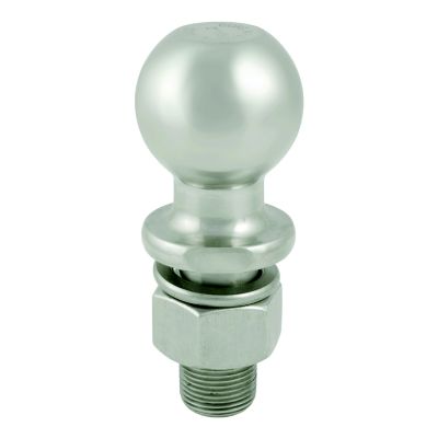 Stainless steel trailer hitch ball with durable construction, featuring a spherical top and robust threaded shank.