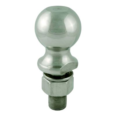 Stainless steel trailer hitch ball with polished finish and durable construction, designed for towing heavy loads.