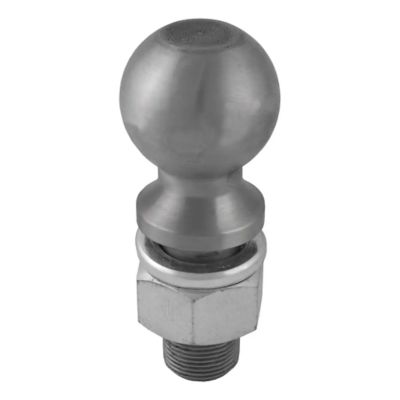 Raw steel trailer hitch ball with a sturdy, high-capacity design, showing a threaded shank and polished finish.