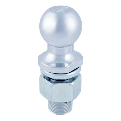 Chrome trailer hitch ball with a polished finish and threaded shank, designed for towing up to 10,000 lbs.
