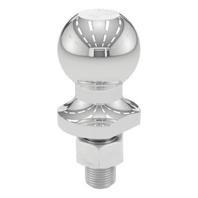 Chrome ATV, UTV, Lawn Tractor Hitch Ball with sleek spherical shape and durable shank, ideal for towing applications.