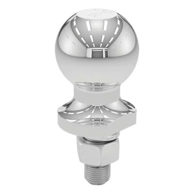 Shiny chrome hitch ball for ATV, UTV, and lawn tractors, highlighting the robust design and durable construction.