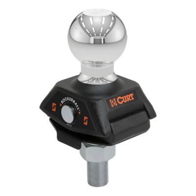 CURT RockerBall Cushion Hitch Trailer Ball with 2-inch diameter and shank, showcasing sturdy construction and design.