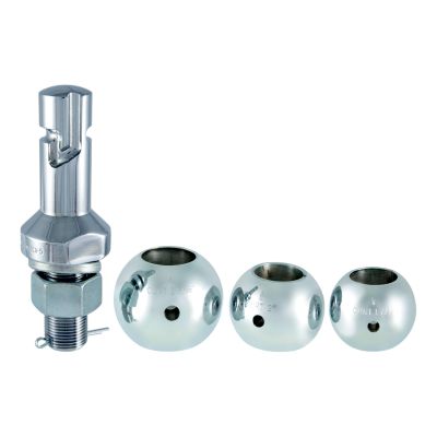Chrome steel trailer hitch ball set with interchangeable sizes for versatile towing, supports up to 8,000 lbs GTW.