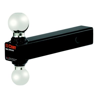 Multi-ball trailer hitch with black mount, dual chrome balls, compatible with standard receivers.