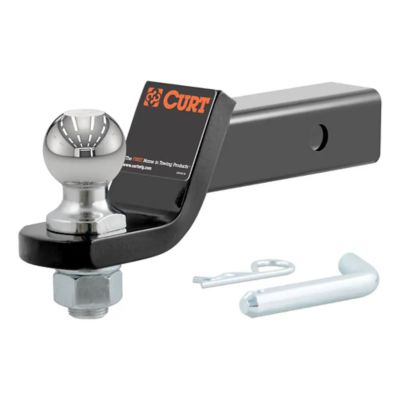 Trailer hitch mount showing a sturdy ball and pin, designed for 2-inch receivers. High-capacity towing with CURT branding.