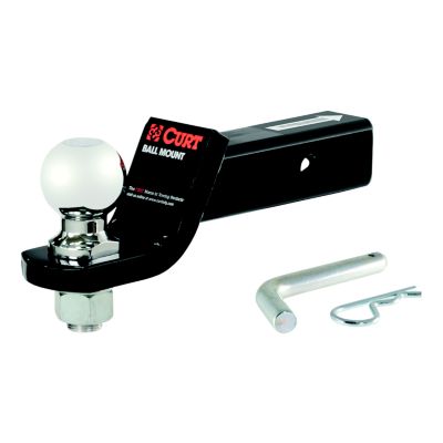 Trailer hitch mount with ball and pin for 2-inch receiver. Durable towing accessory with sleek black and silver design.