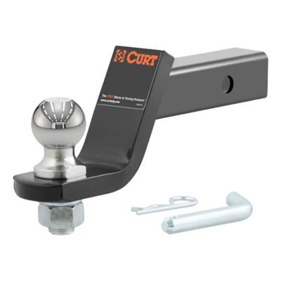 Trailer hitch mount with 2-inch ball and pin, compatible with 2-inch receiver, featuring a sleek black design and robust build.