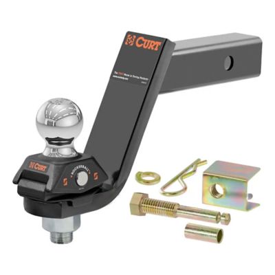 Advanced CURT RockerBall Cushion Hitch Ball Mount with anti-rattle pin, showcasing durable design and versatile components.