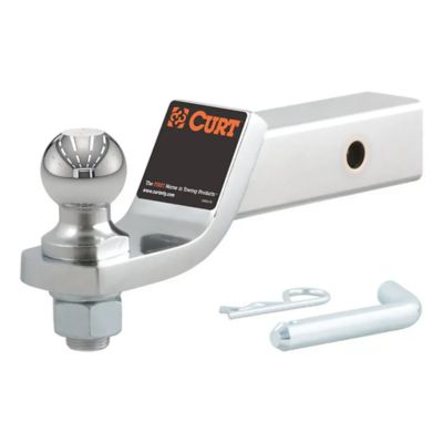 Chrome trailer hitch mount with ball and pin, compatible with 2-inch receivers, showcasing durable design.