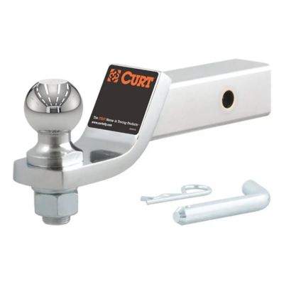 Chrome trailer hitch mount with 2-inch ball and pin, designed for a 2-inch receiver, compatible for towing up to 7,500 lbs.