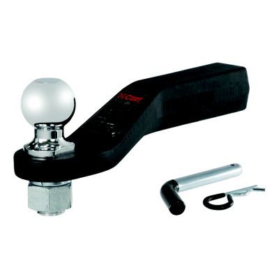 Trailer hitch mount with a drop ball and receiver pin, designed for heavy-duty towing.