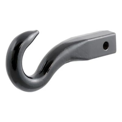 Forged tow hook trailer hitch ball mount for 2-inch receiver, featuring a durable curved design in sleek black finish.