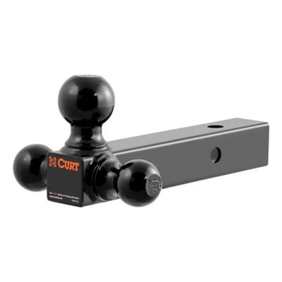 CURT multi-ball trailer hitch with three different size balls fitting a 2-inch receiver, capable of towing up to 10,000 lbs.