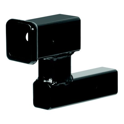 Raised trailer hitch extender in black, fits 2-inch receiver, with a vertical rise for better towing flexibility.