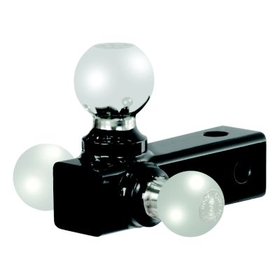 Replacement adjustable trailer hitch ball mount with three shiny chrome balls on a sturdy black base.