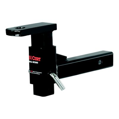 Adjustable trailer hitch mount with a sleek black finish, compatible with 2-inch receivers, suitable for 5,000 lbs towing.