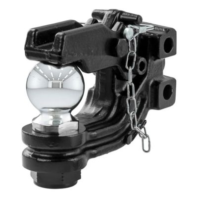 CURT 45920 pintle hook with silver ball, chain detail, for heavy-duty towing applications.