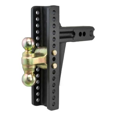 Adjustable trailer hitch ball mount with dual balls and a sturdy black frame for towing heavy loads up to 20,000 lbs.