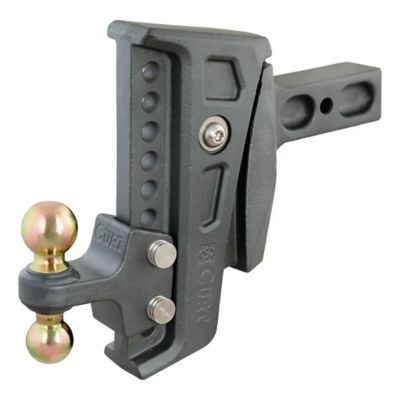 CURT Rebellion XD Cushion Hitch with dual ball design for versatile towing and adjustable height, suitable for heavy-duty use.