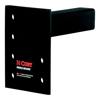 Adjustable pintle mount for 2-inch hitch receiver with black finish, displaying CURT branding and multiple holes for versatility.