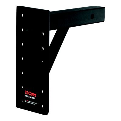 Adjustable pintle mount for 2-inch hitch receiver, featuring multiple mounting holes for versatile towing needs.
