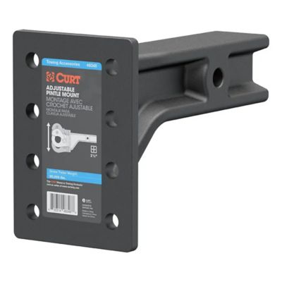 Adjustable pintle mount for 2-1/2-inch hitch receiver, featuring multiple mounting holes and durable black finish.