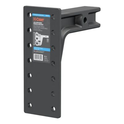 Adjustable pintle mount for hitch receiver, showcasing durable design and multiple holes for versatile towing solutions.