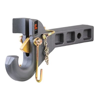 Receiver-mount pintle hook with SecureLatch design, featuring a durable 2-inch shank and chain for heavy-duty towing.