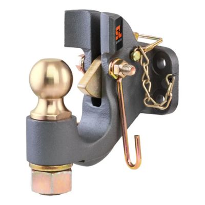 SecureLatch hitch with ball and pintle hook, robust design, suitable for heavy-duty towing up to 20,000 pounds.