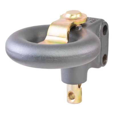 SecureLatch channel-style lunette ring with robust, durable gray finish and gold elements for enhanced towing security.
