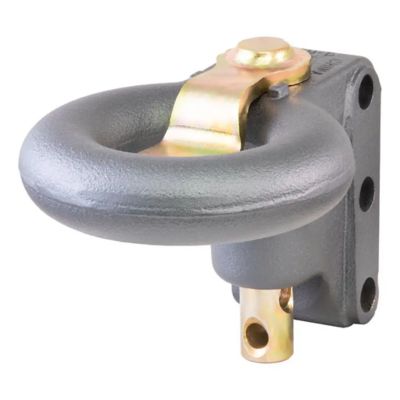 Channel-Style Lunette Ring with durable construction and gold locking latch for secure towing.