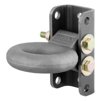 Adjustable pintle hitch lunette ring in raw steel with mounting bolts, ideal for heavy-duty towing applications.