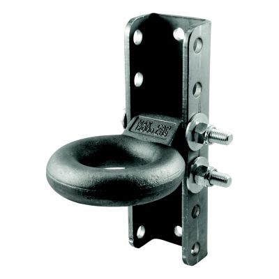 Raw steel adjustable pintle hitch lunette ring with adjustable channel, showcasing robust design for heavy-duty towing.